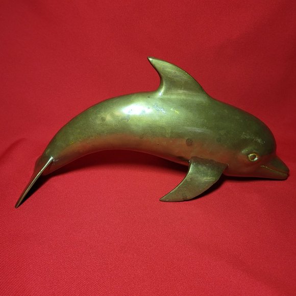 Vintage Mid Century Brass Dolphin Figurine 14" - Picture 1 of 11